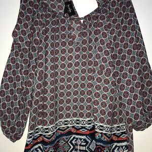 by & by Gray and Brown Puff Sleeve Blouse